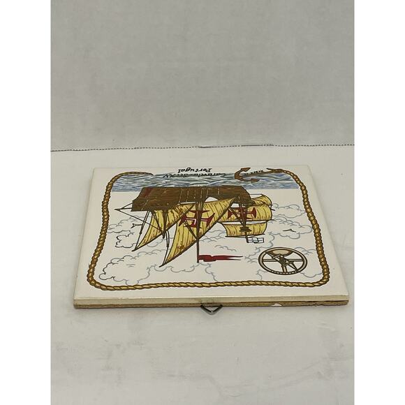 Portugal Caravela Ship Ceramic Wall Tile Trivet Cork Back Nautical Decor - Picture 2 of 5